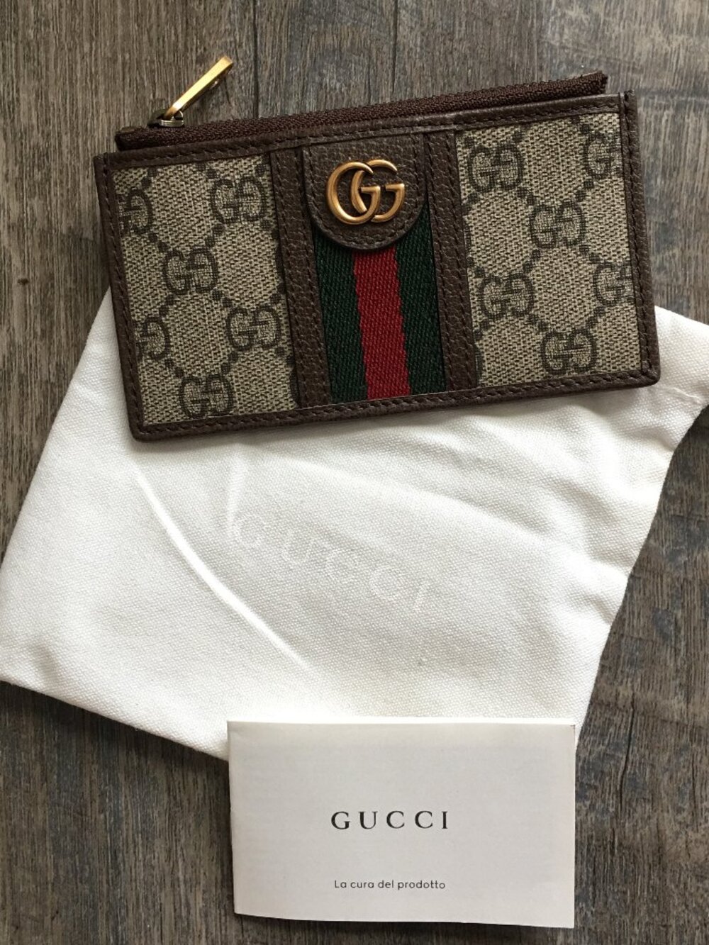 Auth Gucci GG Supreme Monogram Web Ophidia Coin Case Brown